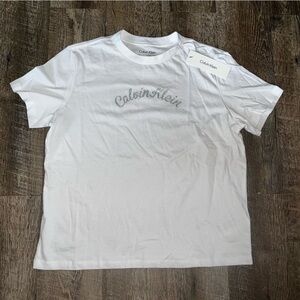 NWT‎ Calvin Klein Jeans Women's Glittery Logo Short Sleeve Tshirt White Medium